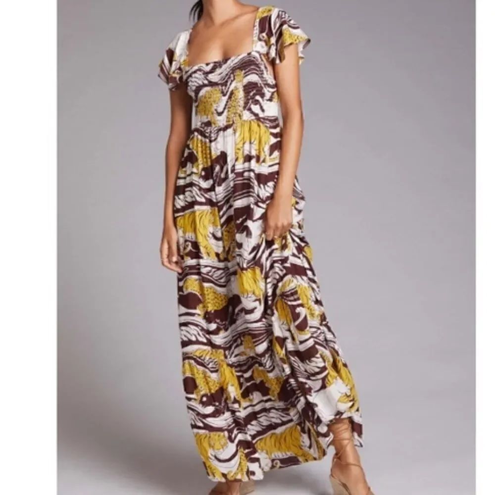 Anthropologie ruffled maxi Jaguar print M